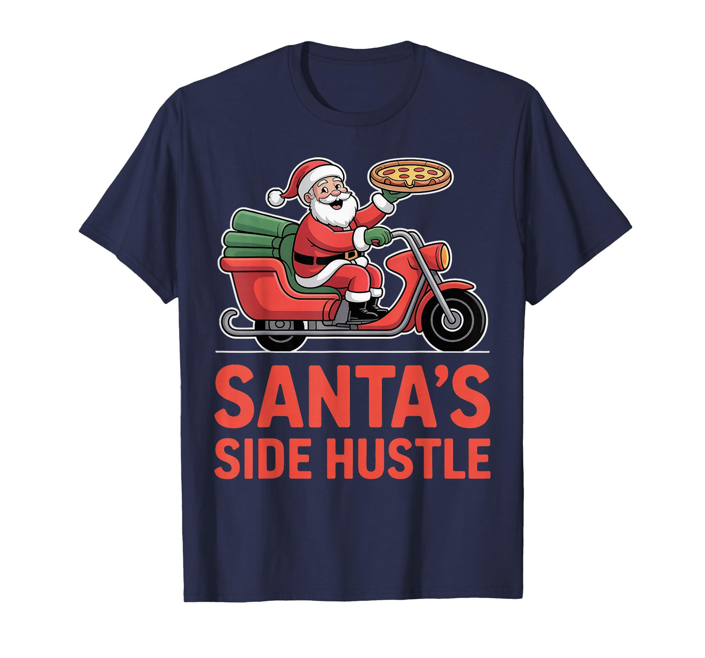 Santa’s Side Hustle - Santa Delivering Pizza on Scooter T-Shirt