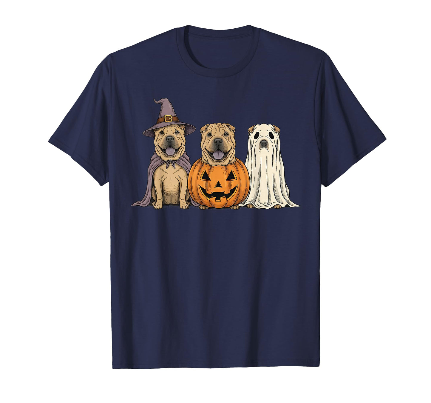 Spooky Ghost Shar Pei Pumpkin Halloween Dog Lover T-Shirt