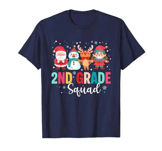 2nd Grade Squad Christmas Teacher Santa Reindeer Snowman T-Shirt