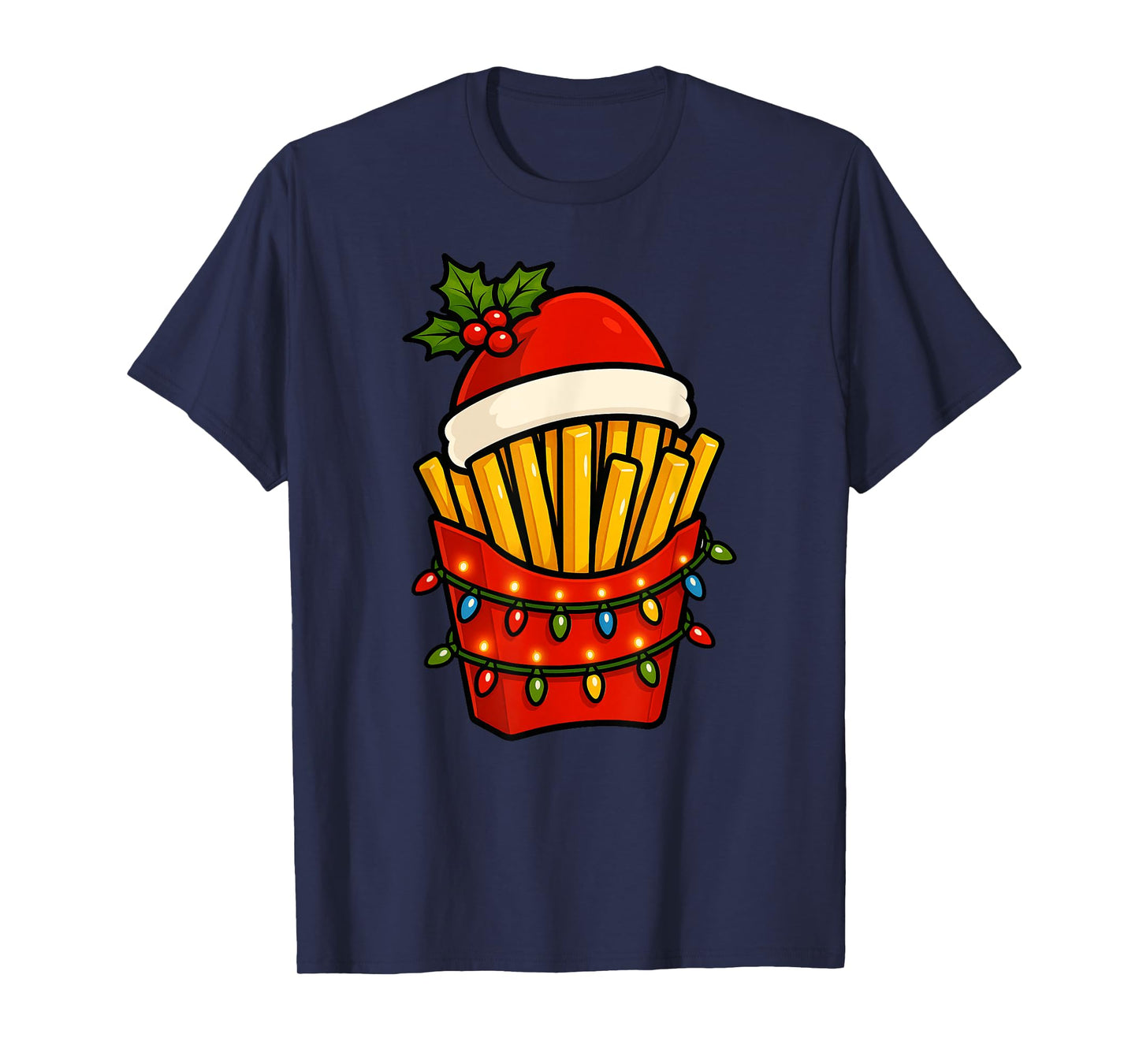 French Fries Merry Christmas Santa Hat Xmas Boys Girls Kids T-Shirt