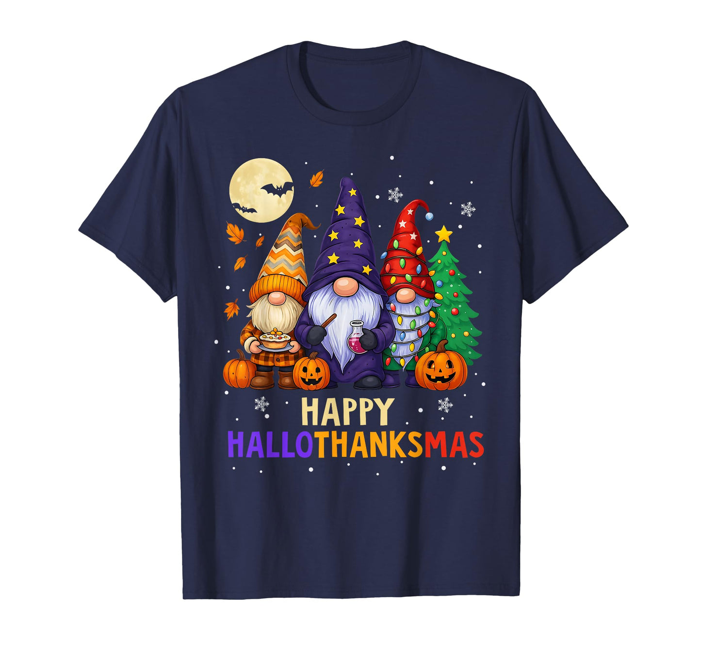 Happy Hallothanksmas Gnomes Lover Halloween Merry Christmas T-Shirt