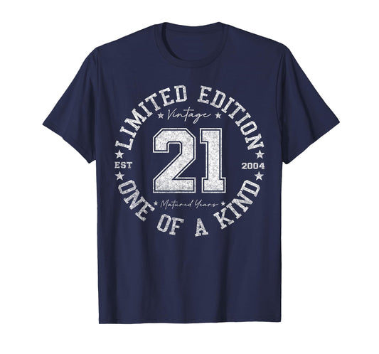 Retro One Of a Kind Shirts For Men Women 2025 21 Year Old Gifts Vintage 2004 Limited Edition Unisex-Adults T-Shirt Black Small Crew Neck Classic Fit Short Sleeve Number Letter Print 21st Birthday Gift