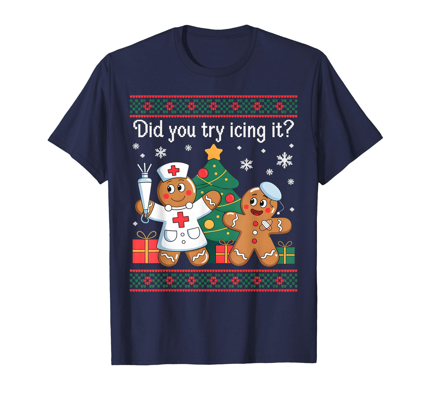Nurse Did You Try Icing It Christmas Retro Gingerbread T-Shirt