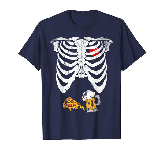 Skeleton Pregnancy Beer Pizza X-Ray Halloween Costume T-Shirt