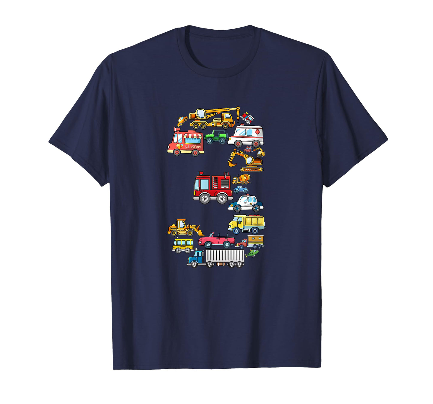 3rd Birthday 3 Year Old Transportation Cars Fire Truck T-Shirt