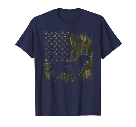 Vintage Camouflage USA Flag Love Labrador Dog Lab Silhouette T-Shirt