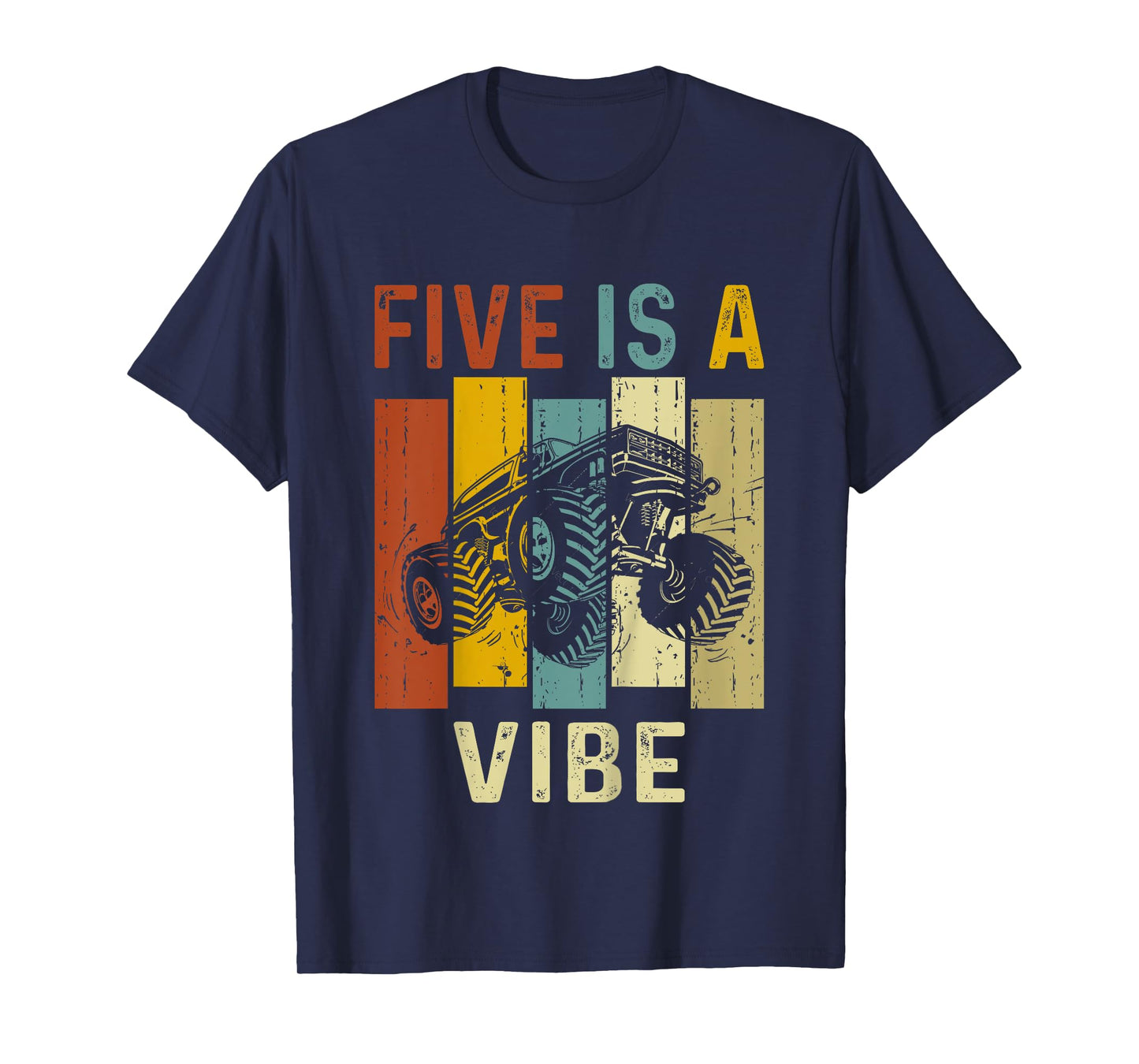 Five Is A Vibe Cute 5th Birthday design Monster 5Years Truck T-Shirt
