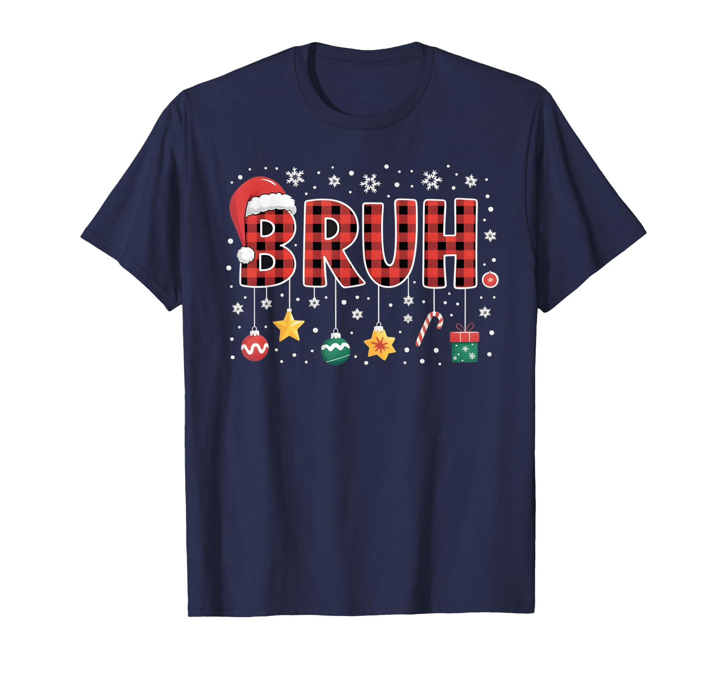 Bruh Christmas Red Plaid Teens Boys Kids Xmas Pajamas Gifts T-Shirt