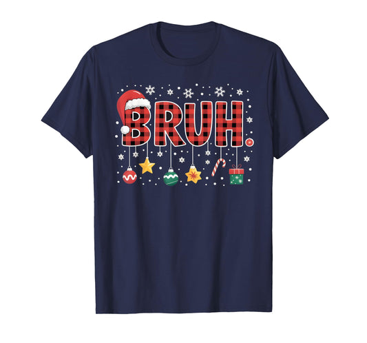 Bruh Christmas Red Plaid Teens Boys Kids Xmas Pajamas Gifts T-Shirt