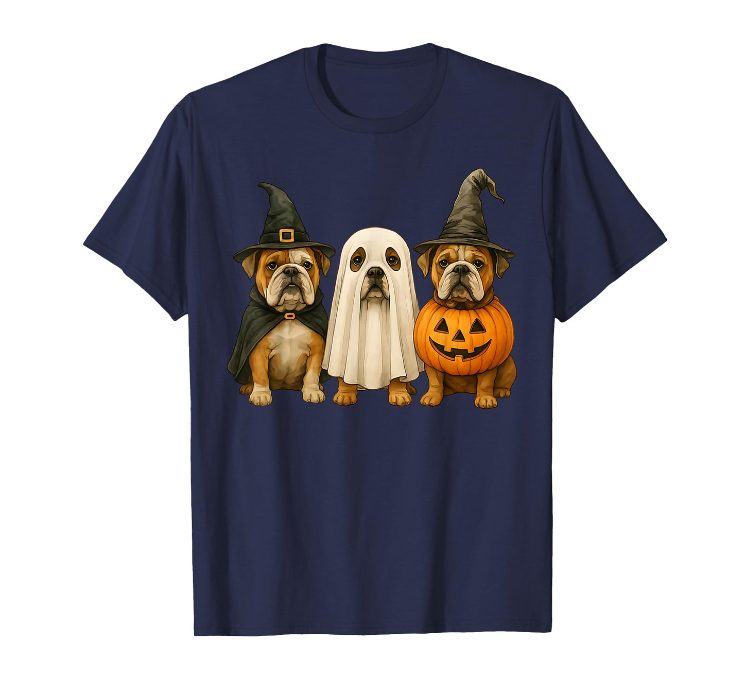 Bulldog Halloween Dog Witch Ghost Pumpkin T-Shirt