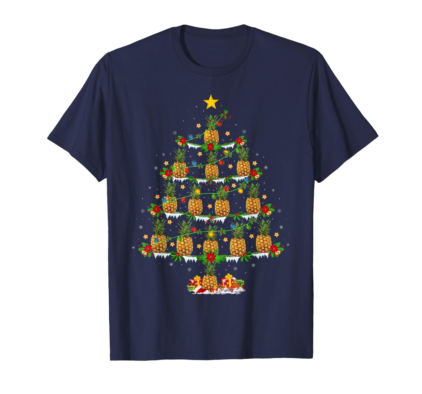Pineapple Christmas Tree Lights Funny Pineapple Xmas T-Shirt