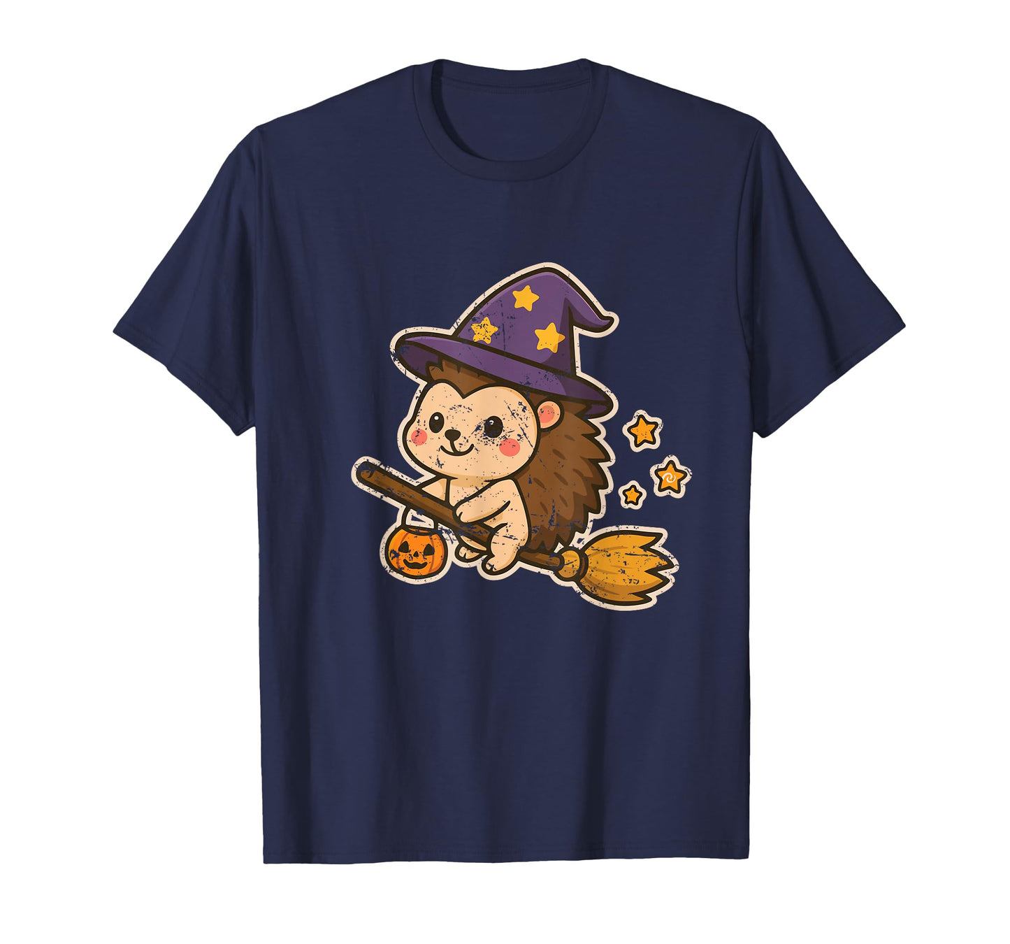 Hedgehog Witch on Broom with Stars T-Shirt