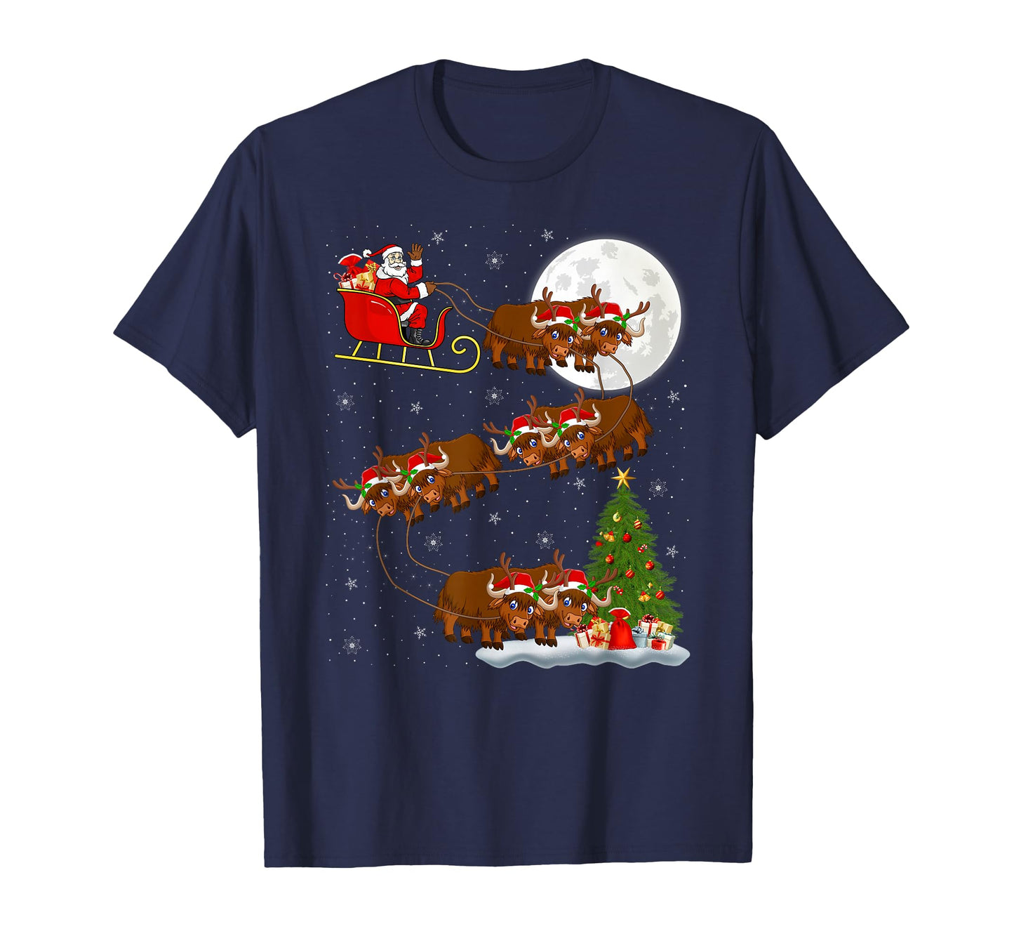 Yak Santa Sleigh Flying Funny Magical Christmas T-Shirt