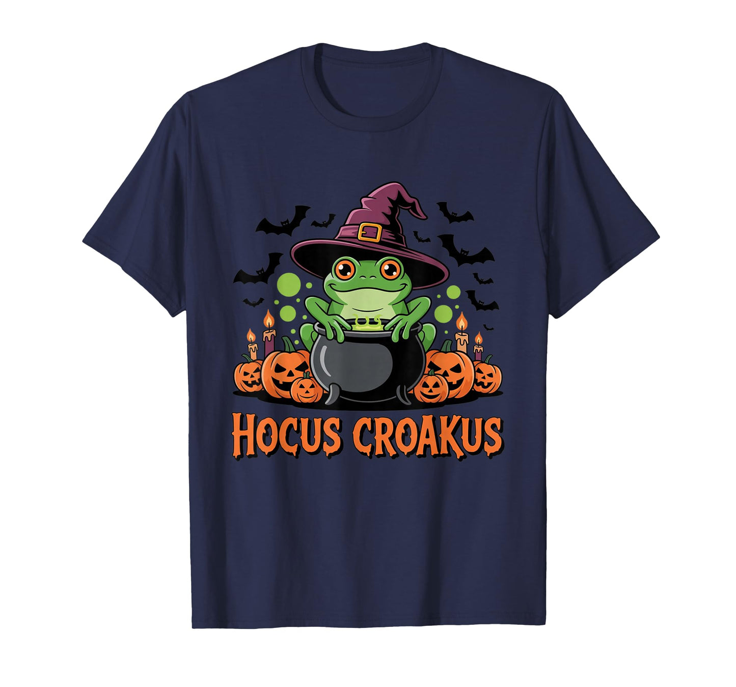 Hocus Croakus Witch Frog Funny Halloween Cauldron Pumpkin T-Shirt
