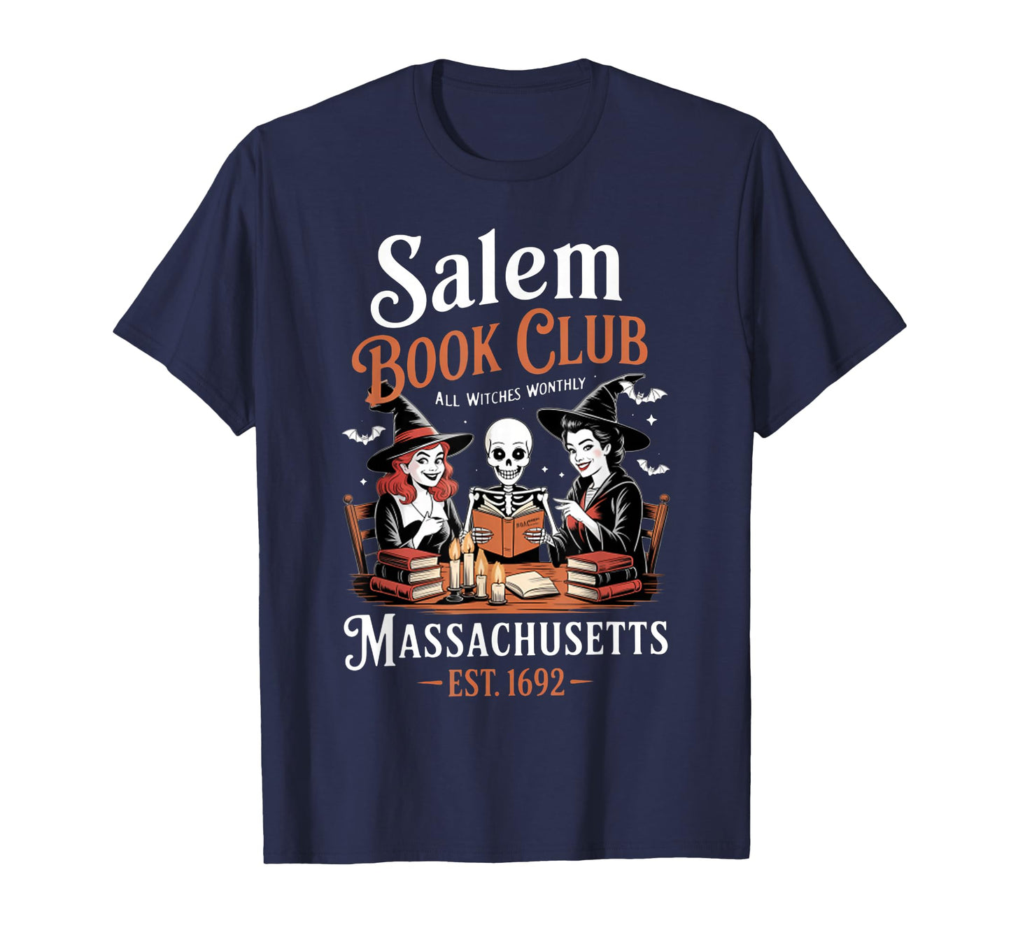 Vintage Salem Book Club Black Cat Bookish Spooky Halloween T-Shirt