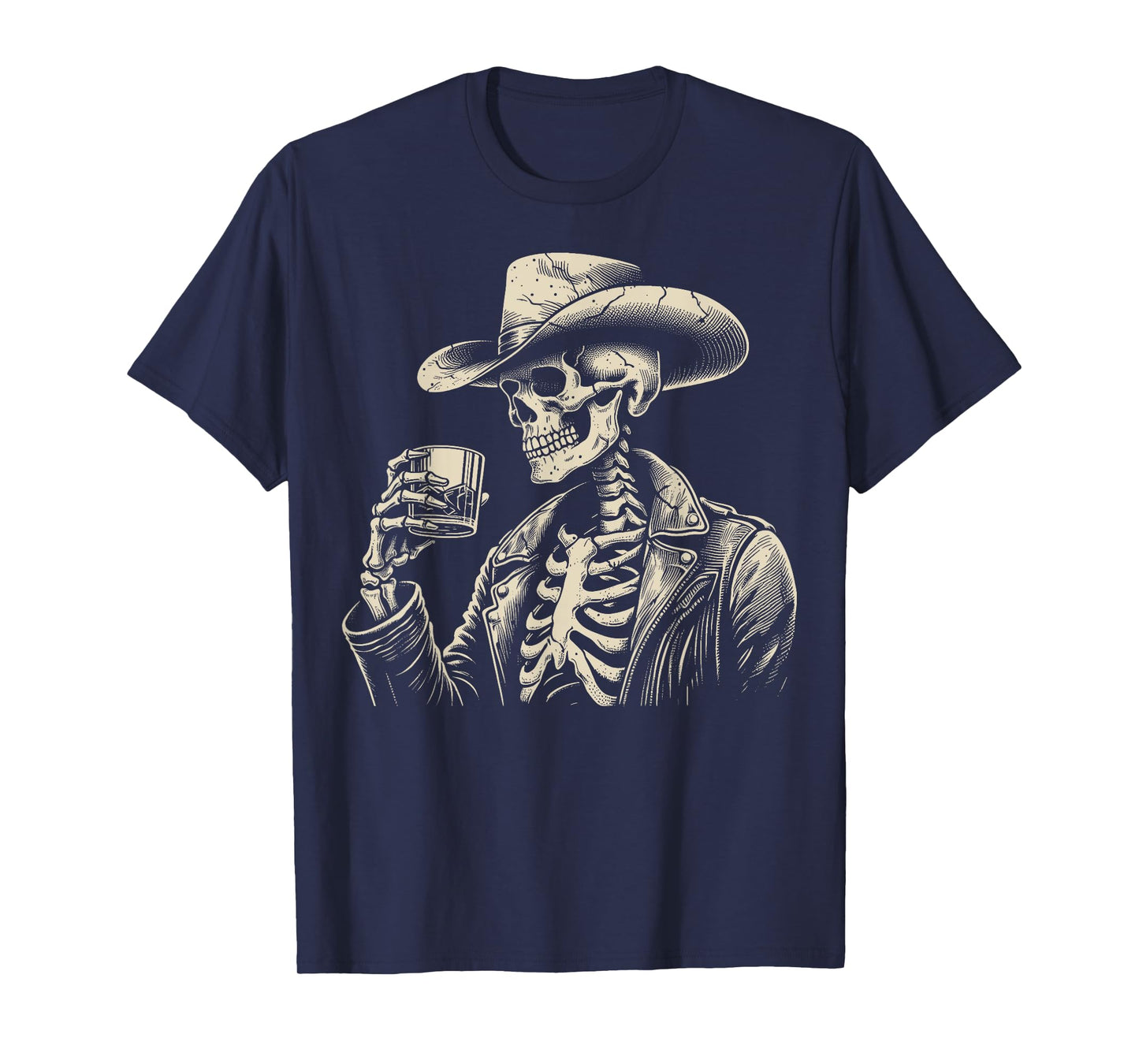 Western Cowboy Skeleton Whiskey Rustic Vintage Halloween T-Shirt