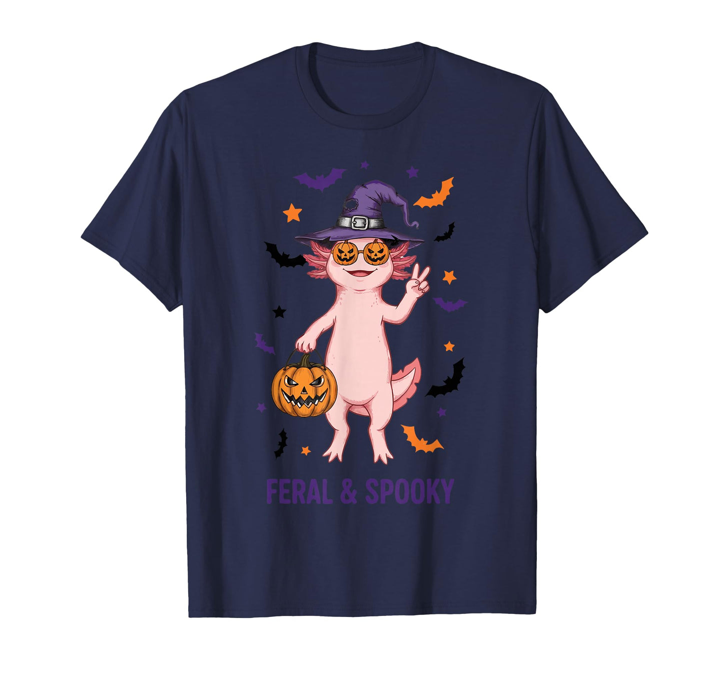 Feral and Spooky Witch Costume Axolotl Halloween T-Shirt