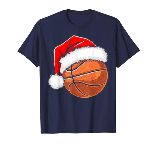 Kids Santa Shirt For Boys Toddler Funny Christmas Basketball T-Shirt