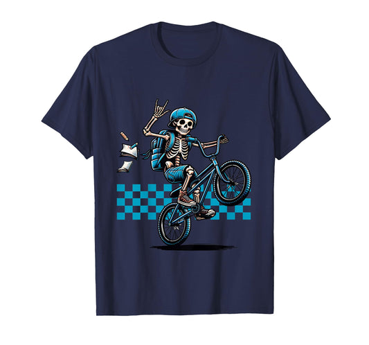 Boy Skeleton Riding on a BMX Bike and Popping a Wheelie T-Shirt