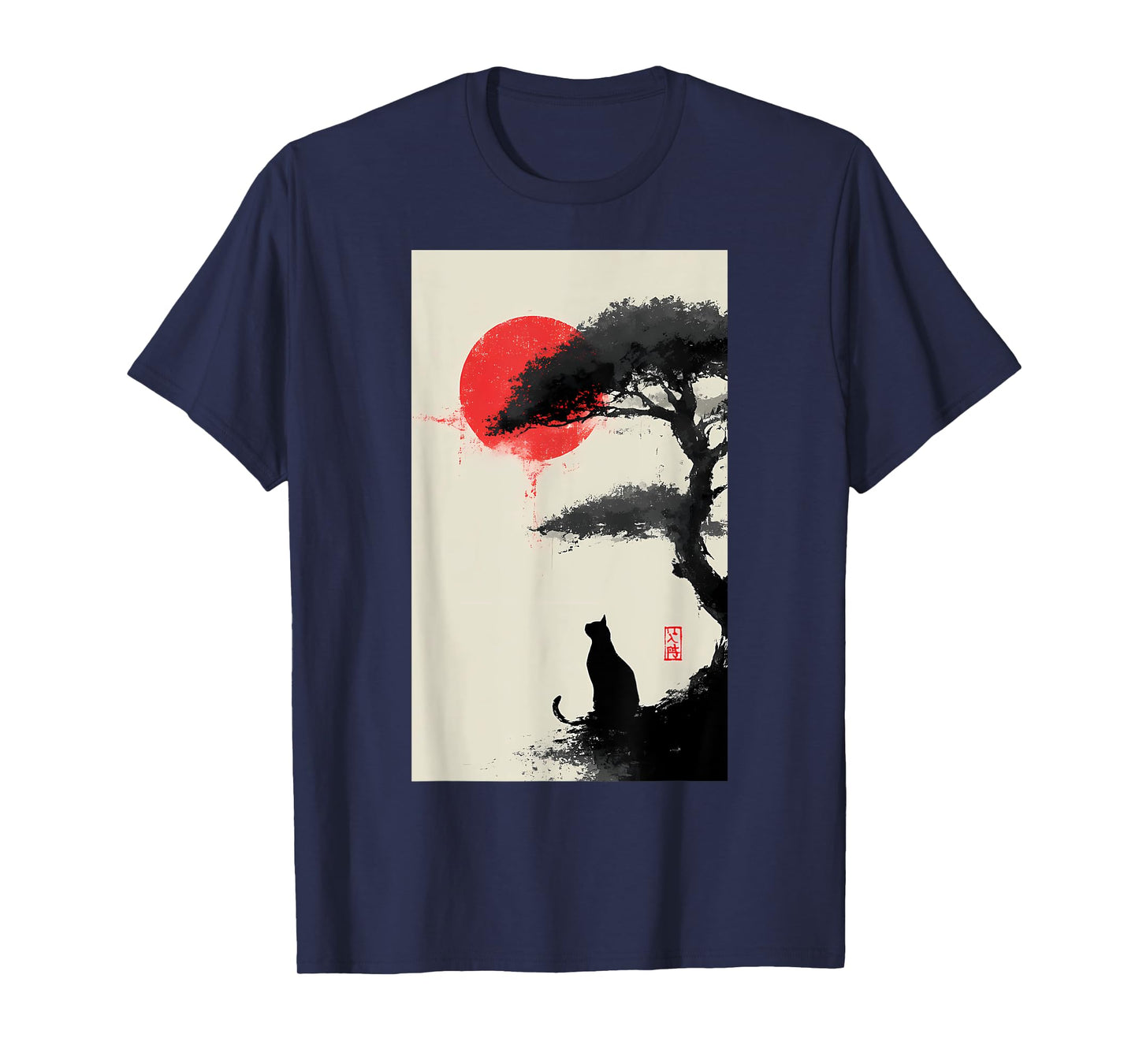 Black Cat Vintage Japan Art Japanese Theme Retro Print T-Shirt