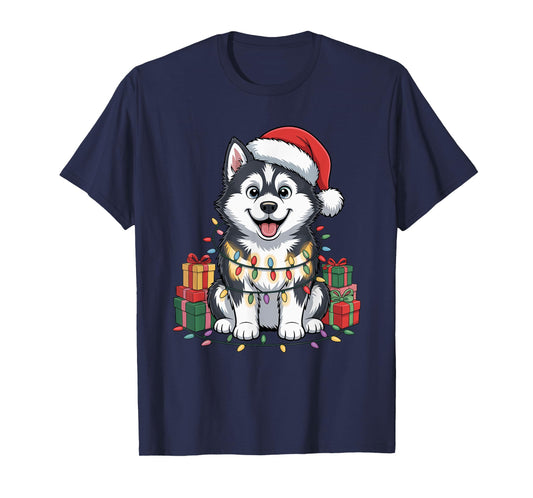 Cute Siberian Husky Christmas Design Funny Dog Lover Holiday T-Shirt