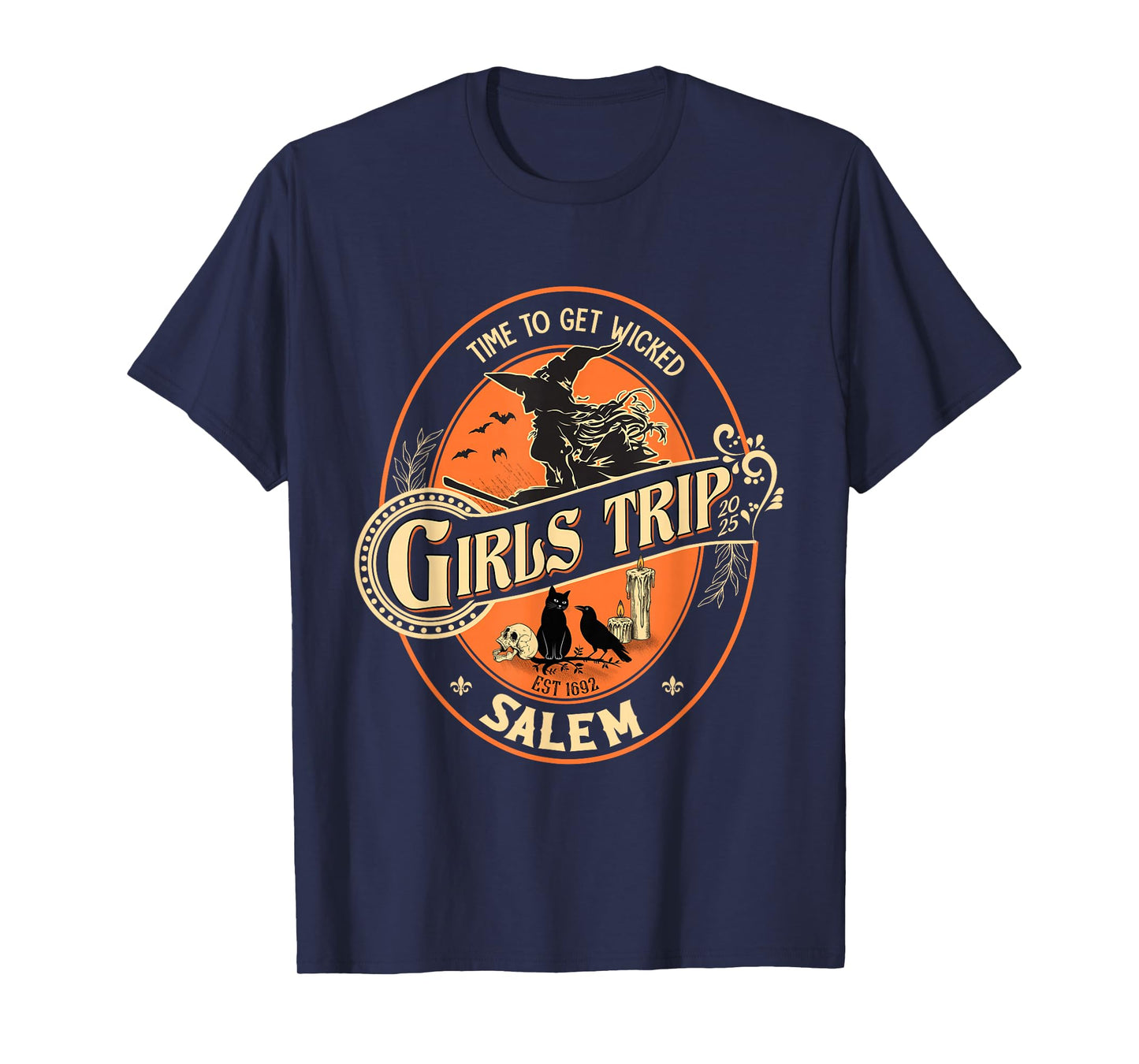 Halloween Girls Trip to Salem Time to Wicked Cats Retro T-Shirt