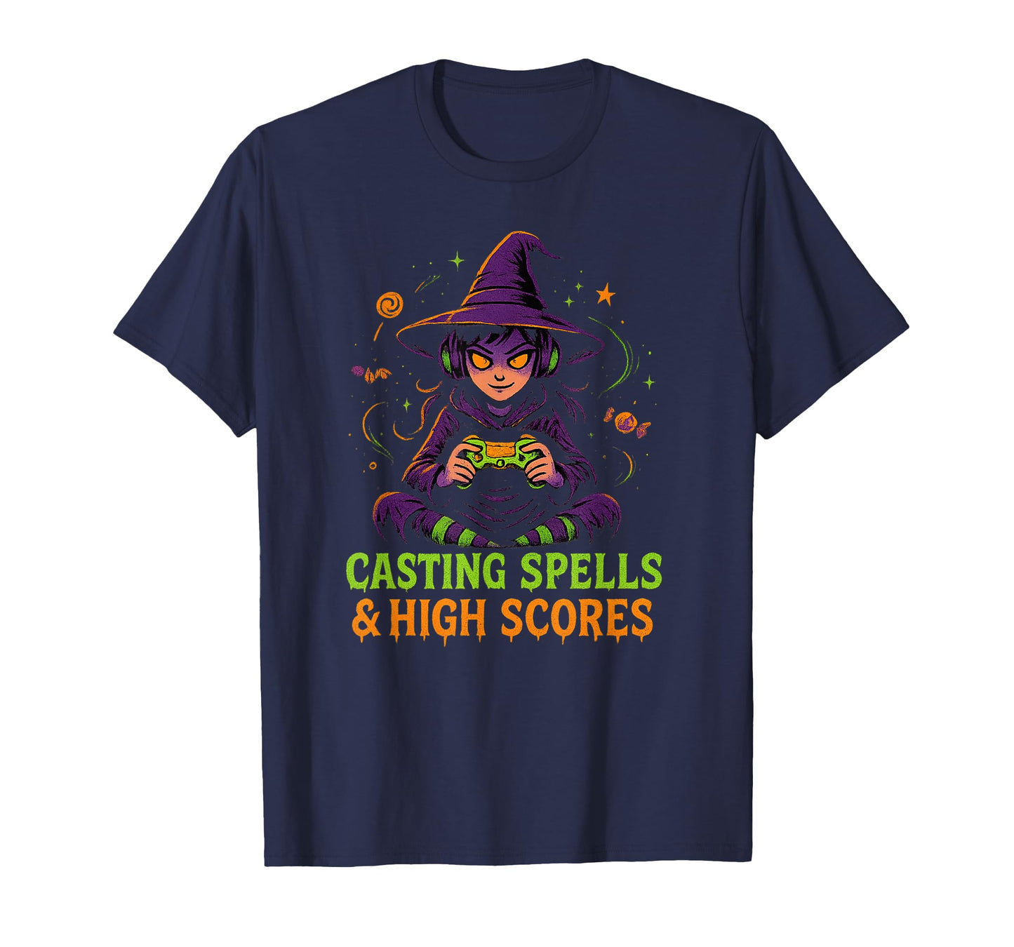 Halloween Gamer Witch Casting Spells & High Scores T-Shirt