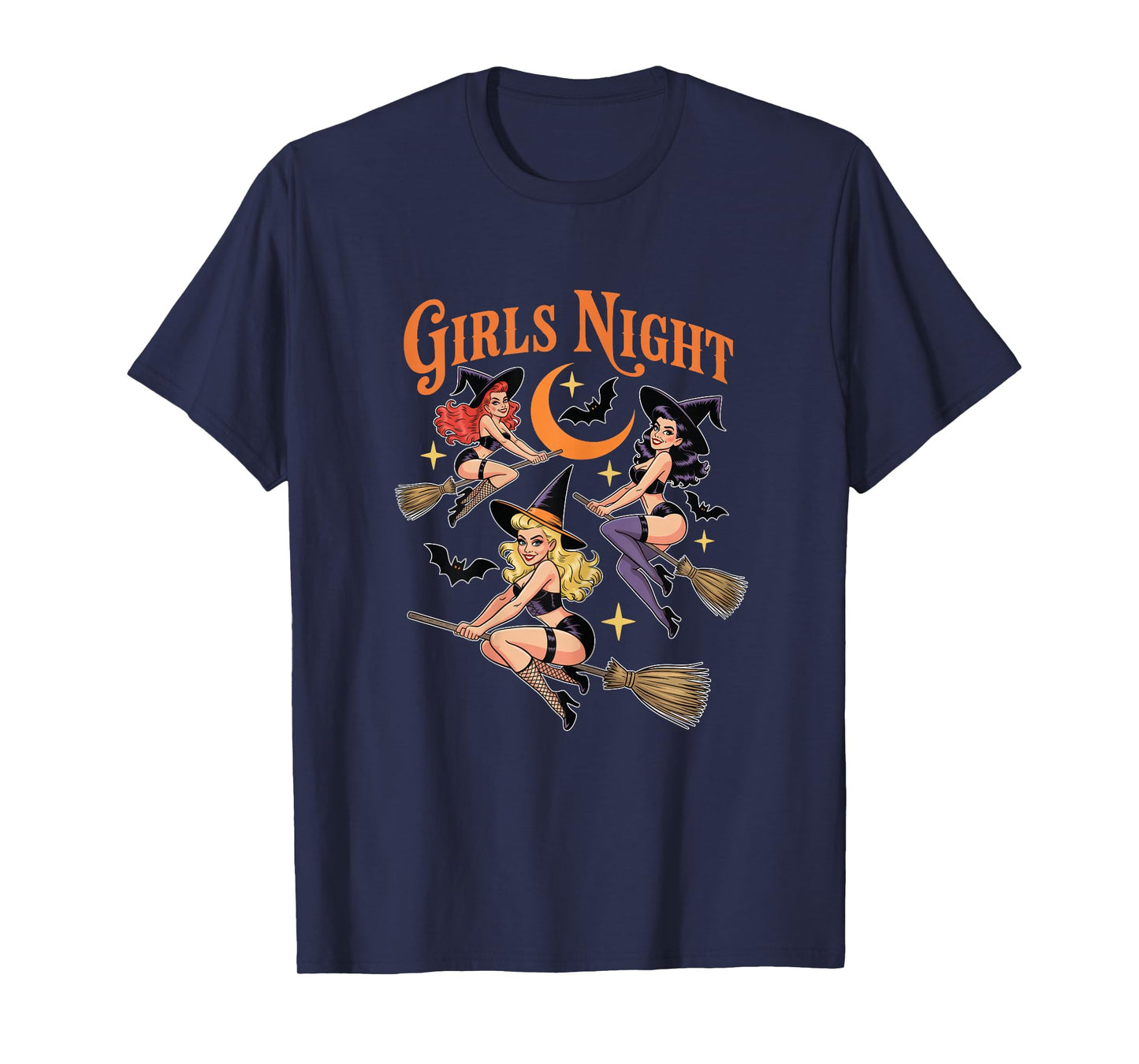 Girls Night Witch Funny Retro Pin-Up Witches Broomstick T-Shirt