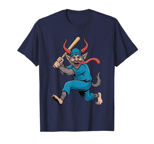 Evil Krampus Playing Baseball Santa Claus Christmas Sport T-Shirt