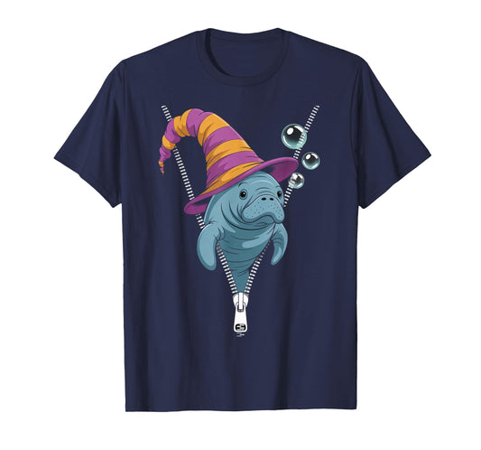 Funny Manatee Peeking Out Zipper Halloween Costume T-Shirt