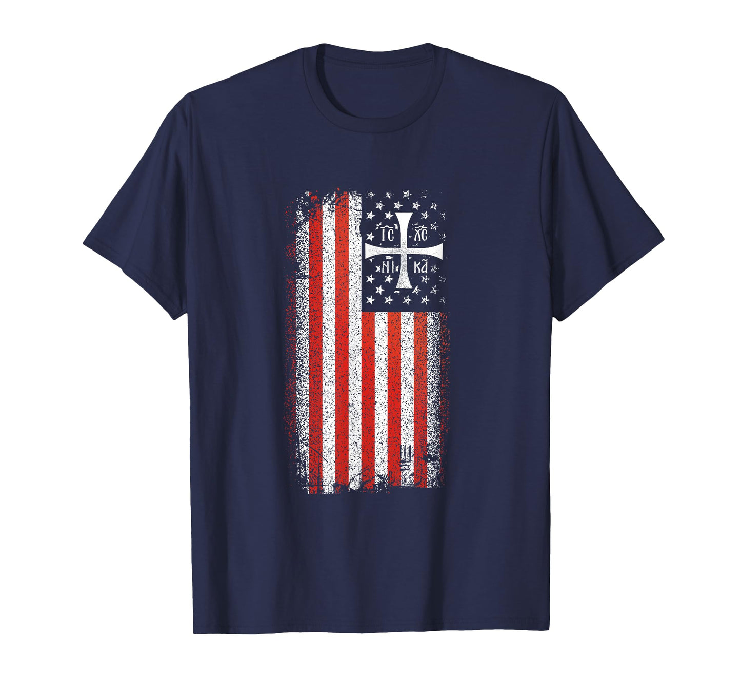 IC XC NIKA Orthodox Christian American Flag Vintage T-Shirt