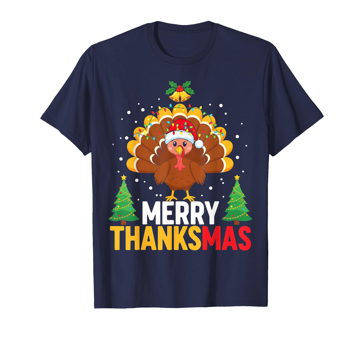 Funny Merry Thanksmas Happy Thanksgiving Santa Turkey T-Shirt