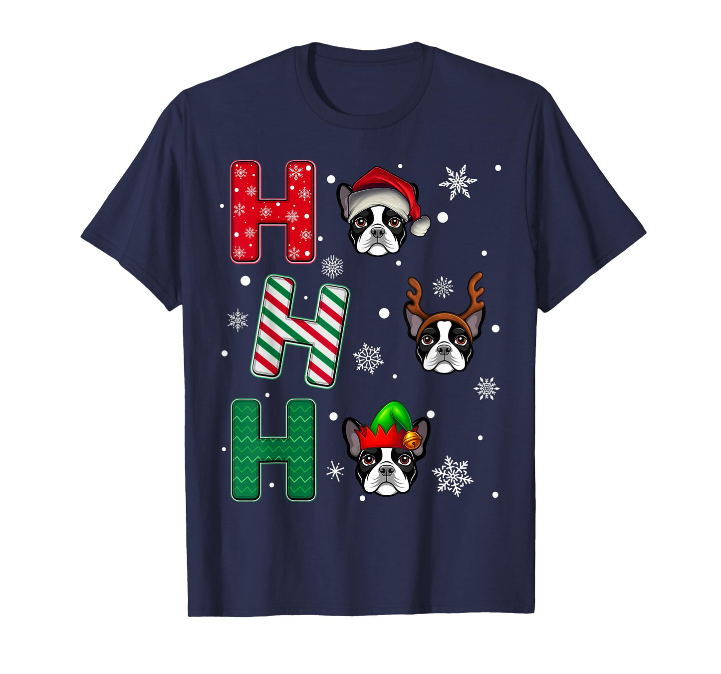 Ho Ho Ho Boston Terrier Dog Lover Christmas Santa Elf Xmas T-Shirt