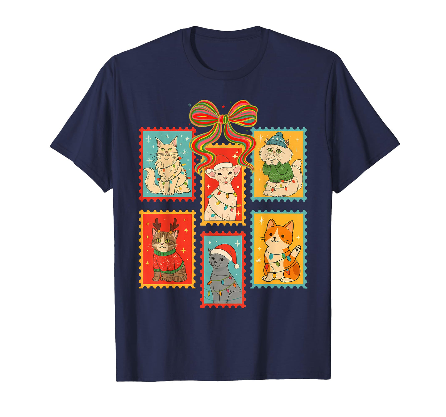 Christmas Xmas Cat Mom Cat Person Coquette Cat Lover Stamps T-Shirt