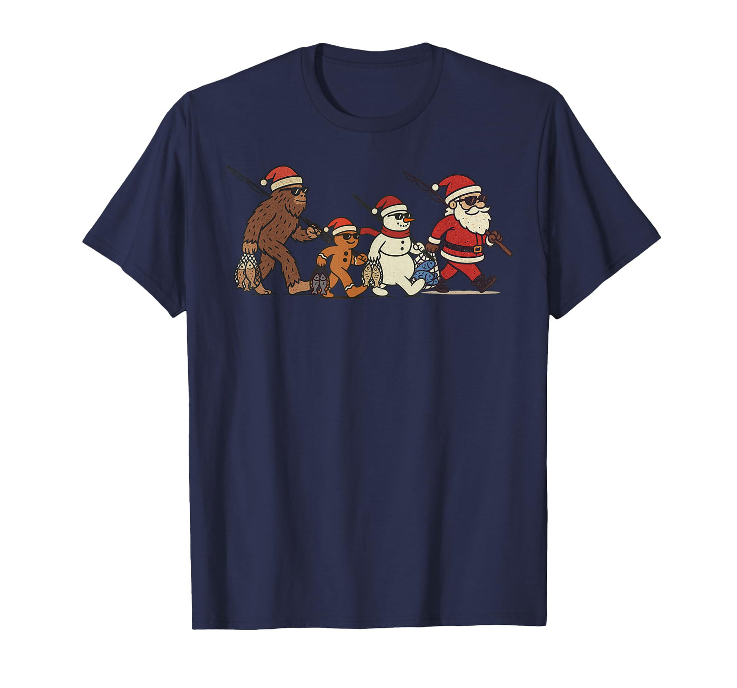 Santa Sasquatch Fishing Christmas Vintage Fish Funny Xmas T-Shirt