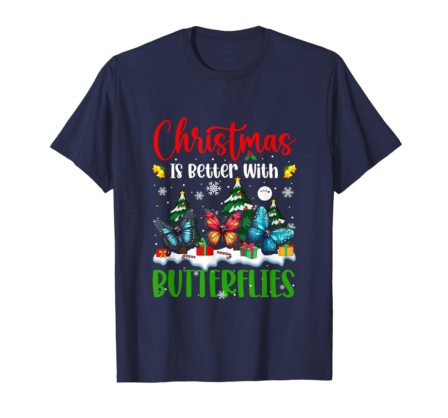 Xmas is Better Funny Joke Butterflies Lover Christmas Tree T-Shirt