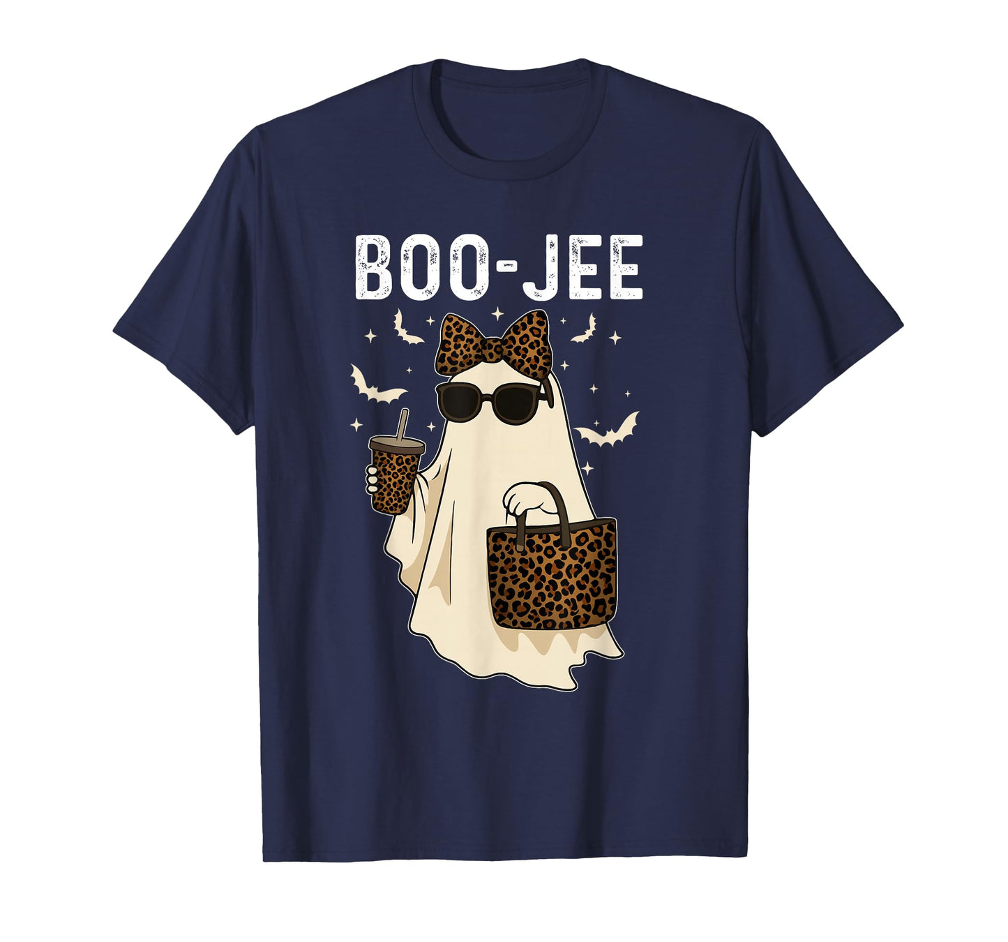 Coquette Leopard Ghost Coffee Boo-JEE Halloween Boujee Ghost T-Shirt