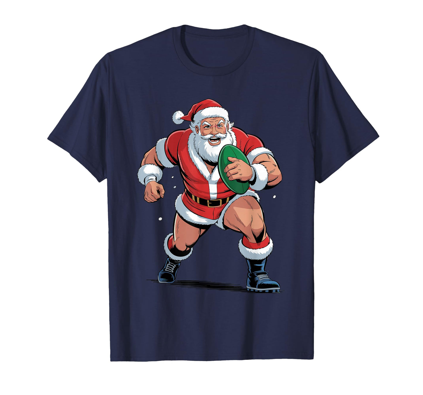 Santa Playing Rugby Funny Holiday Christmas Xmas Pajama T-Shirt