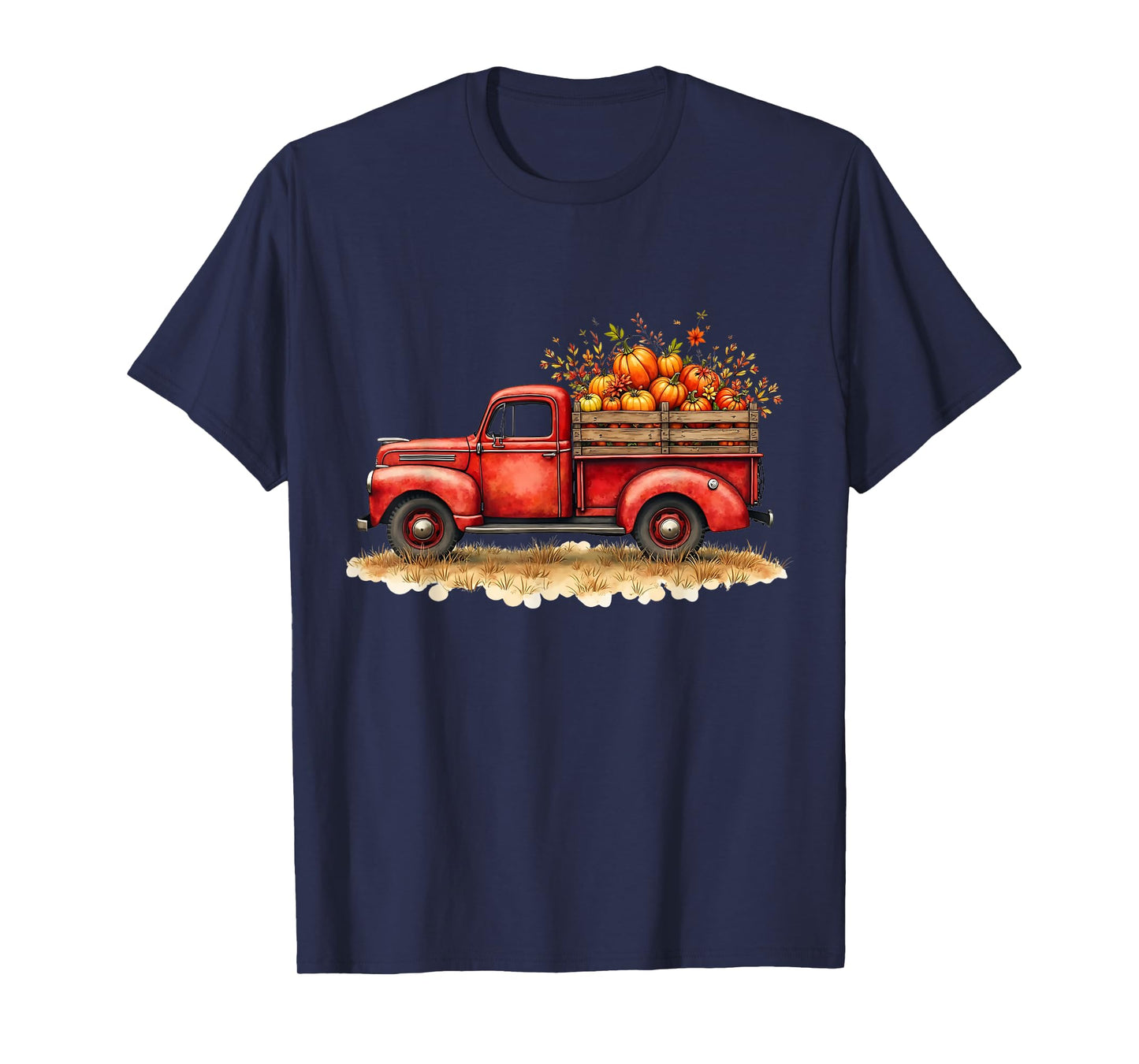 Vintage Red Pickup Truck Fall Autumn Pumpkin Halloween T-Shirt
