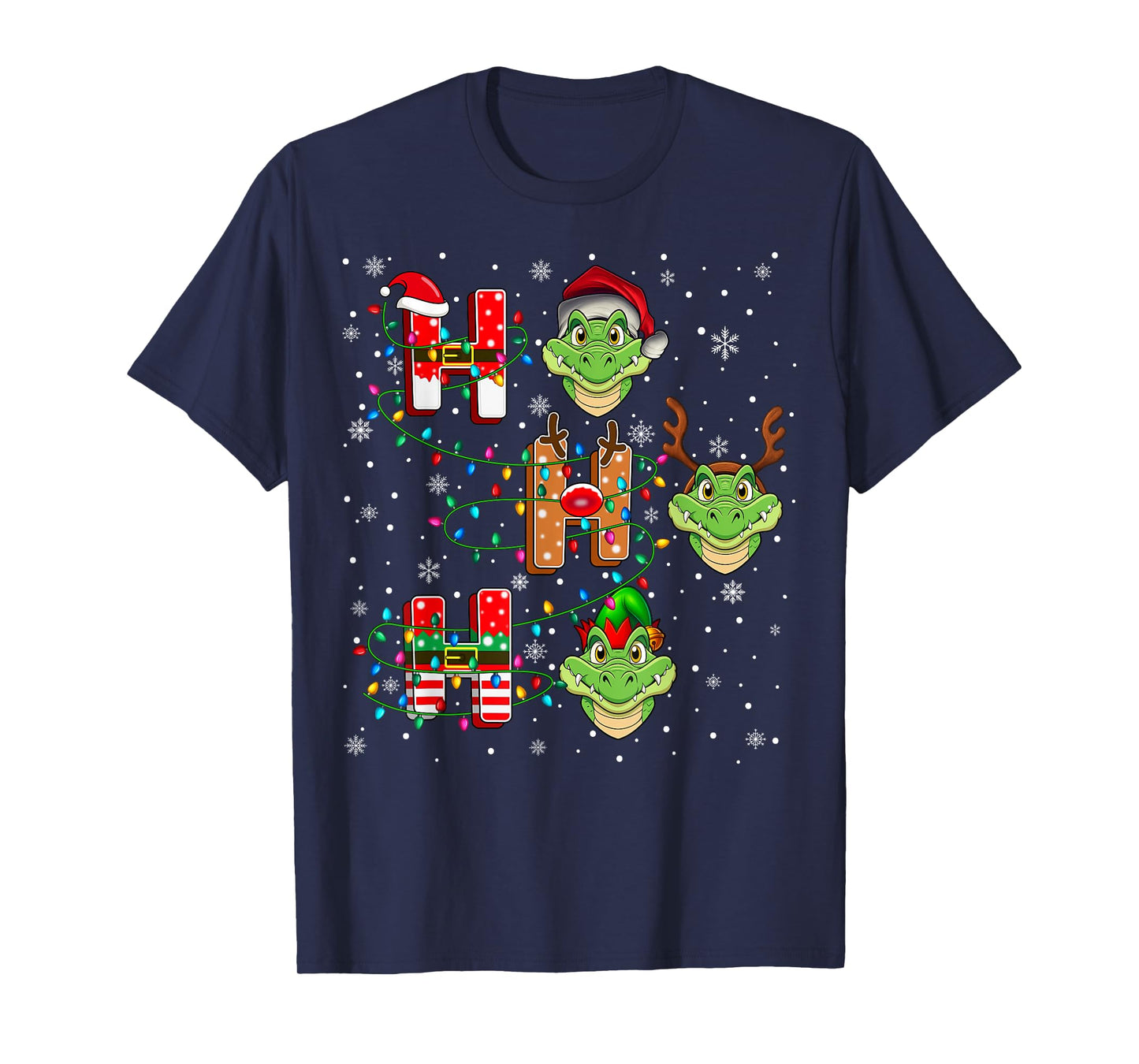 Ho Ho Ho Santa Reindeer Hat Elf Crocodile Animal Christmas T-Shirt