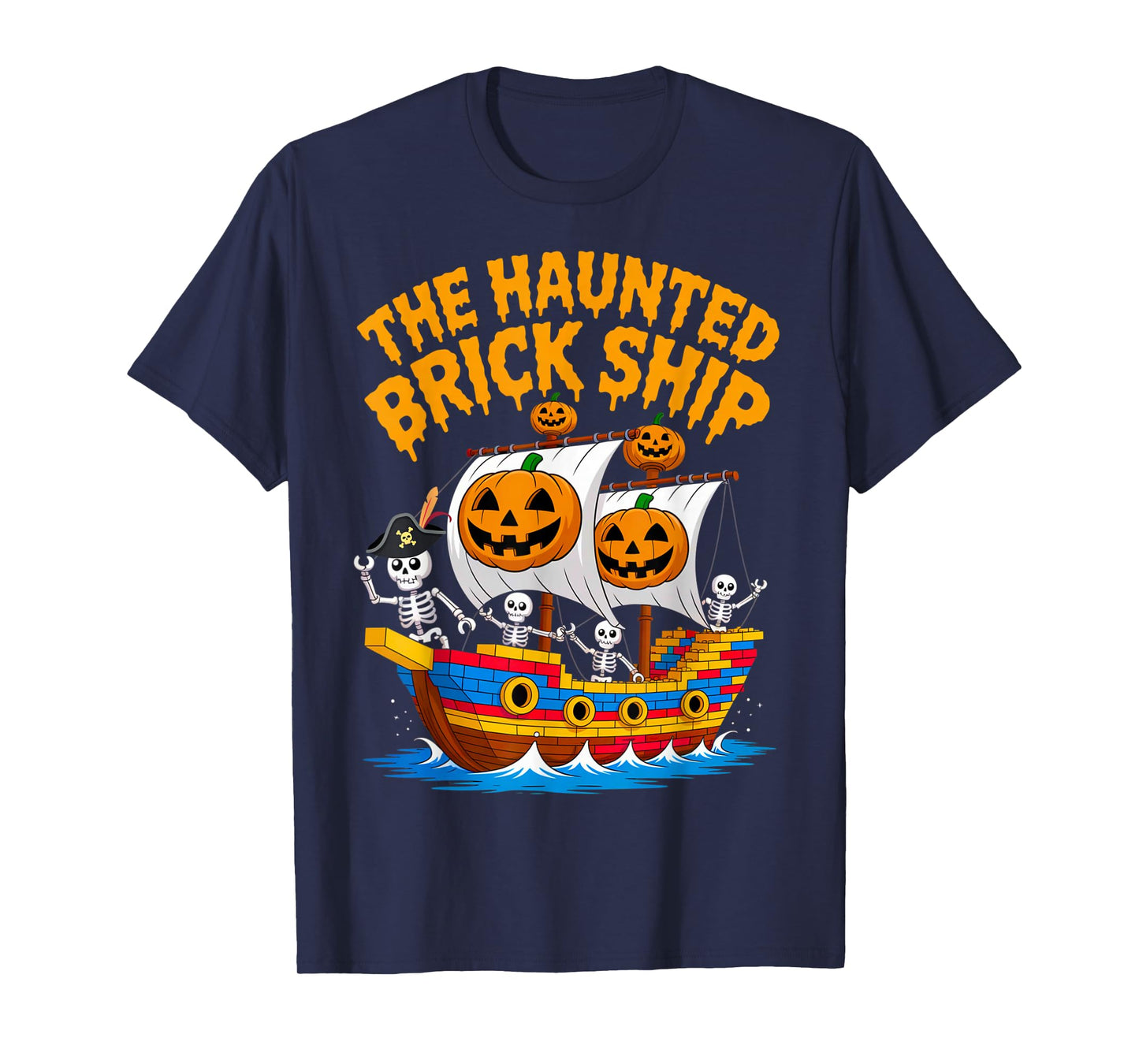 Halloween Bricks Pirate Skeleton Builder Blocks Building Toy T-Shirt
