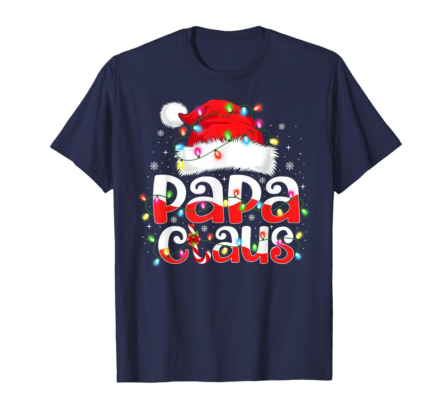 Papa Claus Shirt Christmas Lights Pajama Family Matching T-Shirt