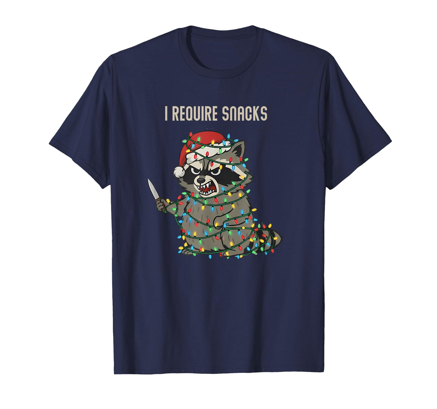 Funny Christmas Raccoon with Santa Hat, I Require Snakcs T-Shirt