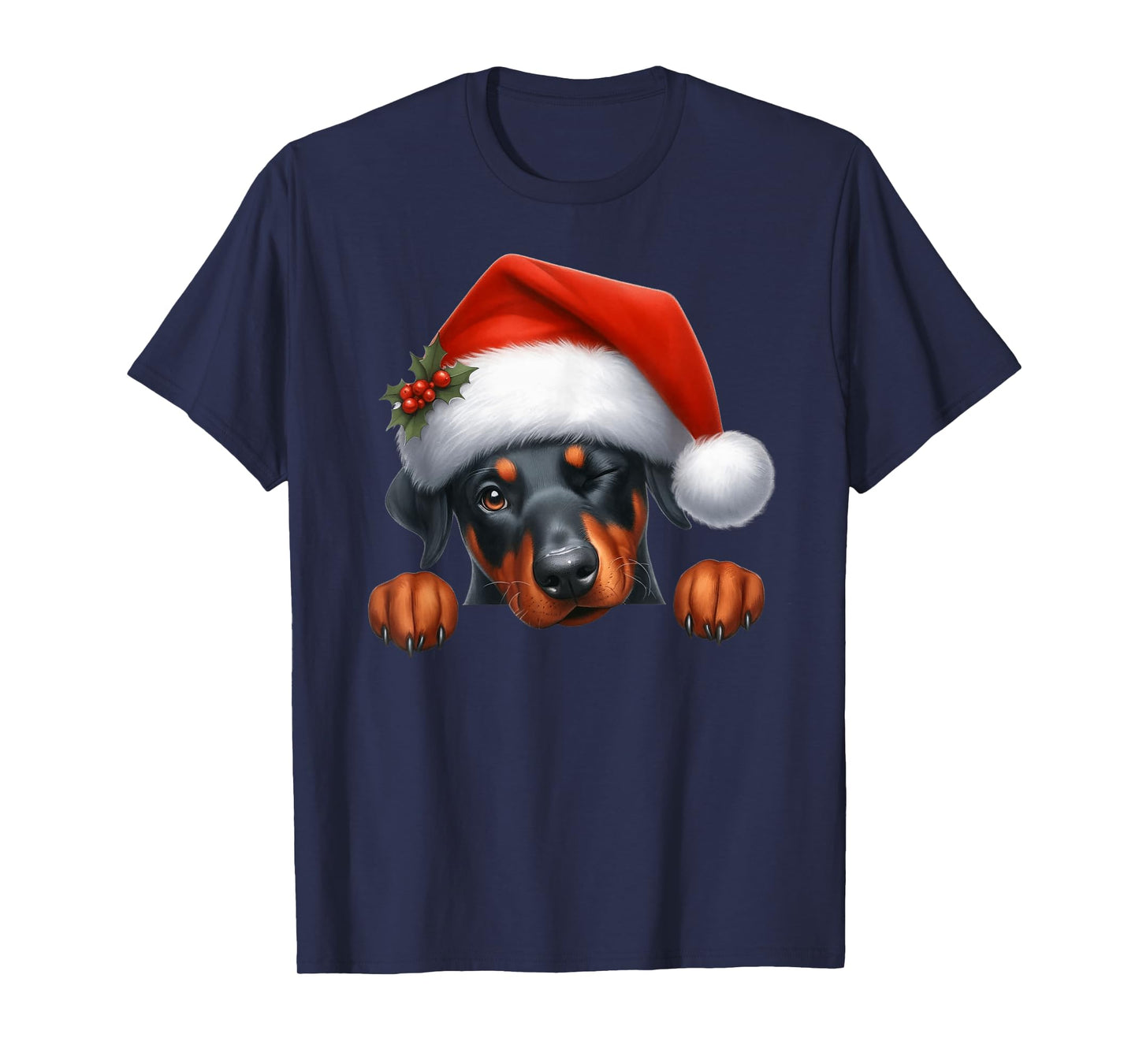 Doberman Dog Christmas Santa Hat Dog Mom Dad T-Shirt