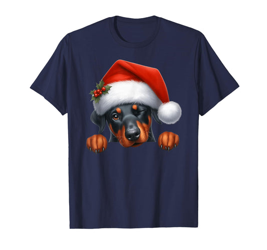 Doberman Dog Christmas Santa Hat Dog Mom Dad T-Shirt