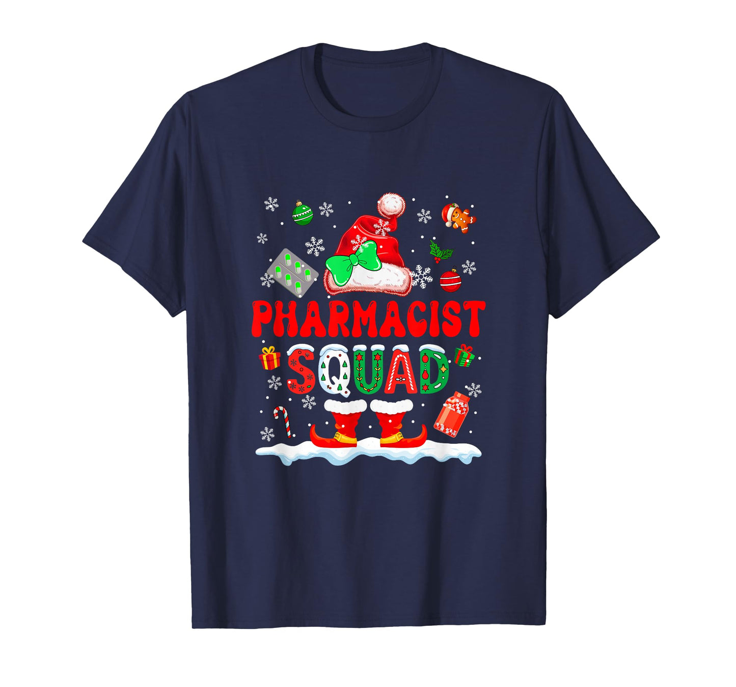 Pharmacist Squad Women Job Christmas Santa Costume Bow Tie T-Shirt