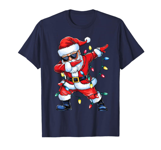 Dabbing Santa Xmas Light Girls Boys Kids Funny Christmas Tee T-Shirt