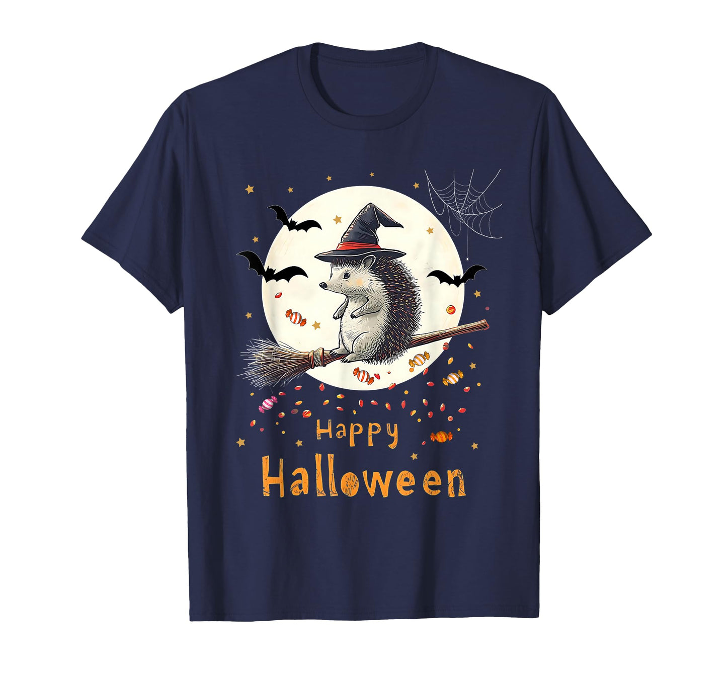 Funny Witch Hedgehog Candy Spooky Ghost Halloween Costume T-Shirt