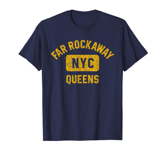 Far Rockaway Queens NYC Gym Style Distressed Amber Print T-Shirt