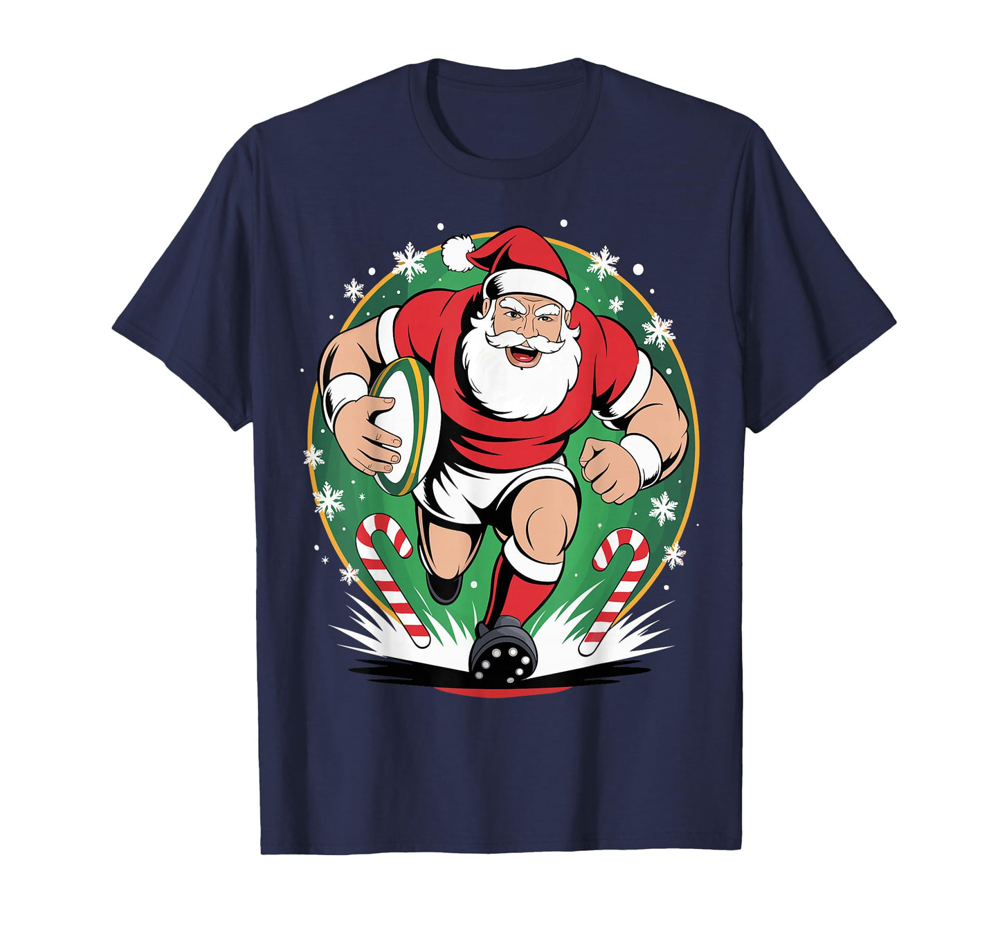Funny Santa Claus Playing Rugby Christmas Sports T-Shirt